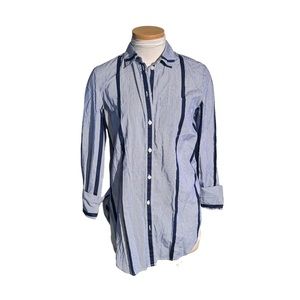 Madewell High Slit Striped Blue and White Button Down Tunic Shirt Size XXS